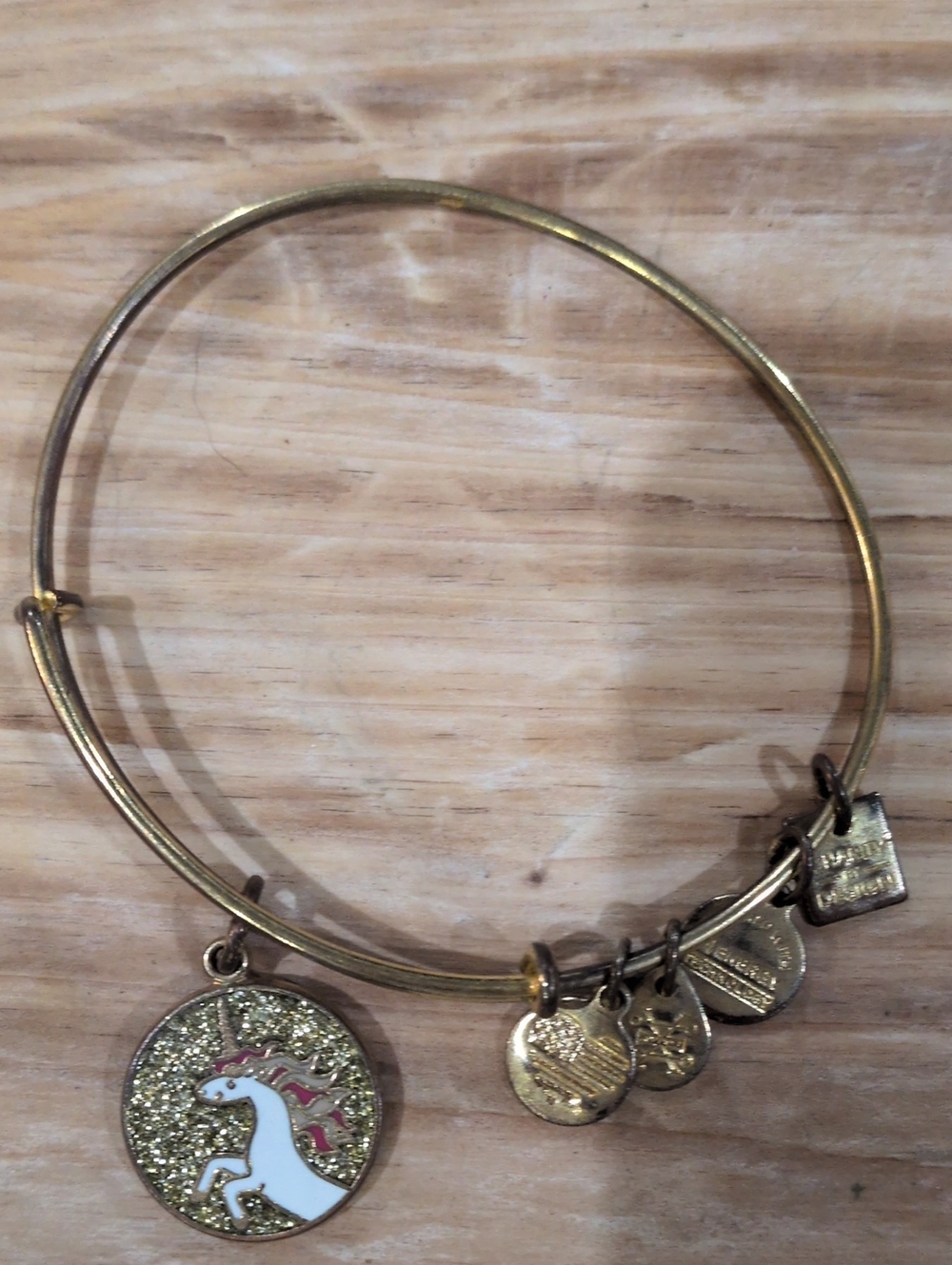 Alex and Ani Gold-Tone Unicorn Charm Bangle with Glitter